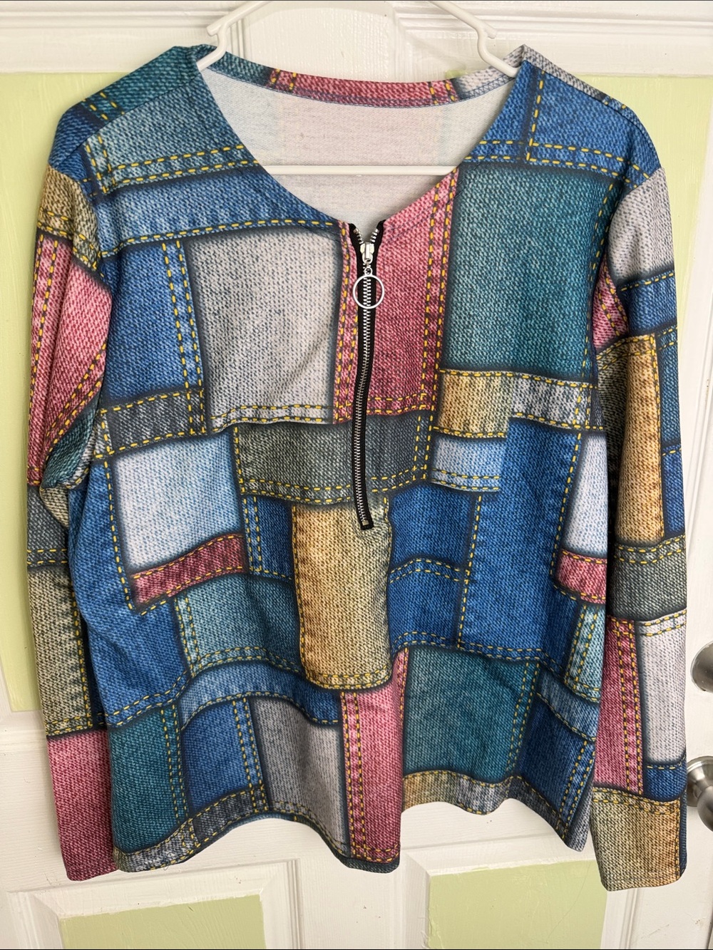 Colorblock Patchwork Half-Zip Top - Multicolor - Picture 4 of 9